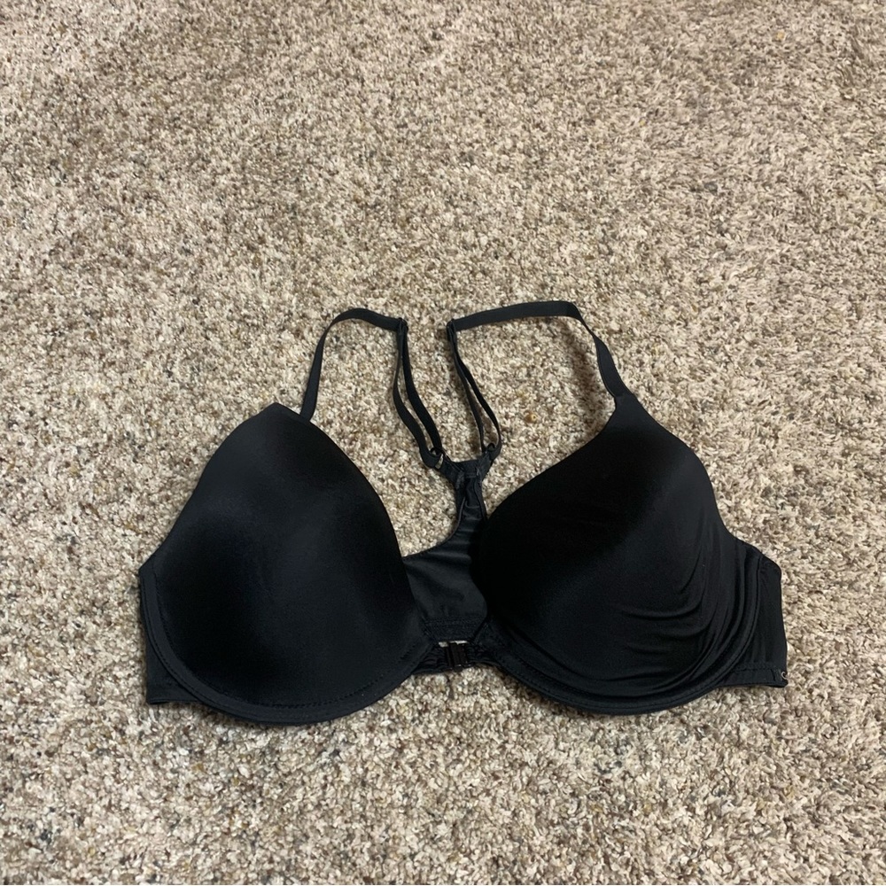Women’s Calvin Klein Size 34D Black Lightly Libed Underwire Front-Clasp Bra